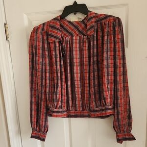 1980's Cropped Red Plaid Vintage Blouse
